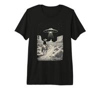 Cowboy UFO Alien Incontro Cavallo Retro Deserto Occidentale Maglietta Premium