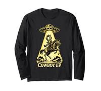 Cowboy Up UFO Abduction Divertente Design Western Alien Maglia a Manica