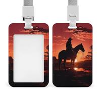 Cowboy West - Porta badge con cordino, cordino staccabile, protezione verticale per carte d'identità, porta badge multiuso, per ufficio, insegnanti, infermieri
