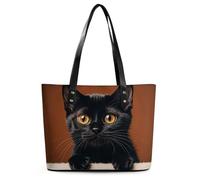 Cowboys - Borsa a tracolla da donna, in pelle, con manico superiore, casual, da lavoro, da viaggio, Simpatico gatto nero che fa capolino, 29*34*14cm, Simpatico gatto nero che fa capolino