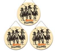 Cowboys - Cartello di benvenuto per porta d'ingresso, Halloween, cavalli occidentali, pipistrelli, Halloween, in legno arancione, con scritta "Welcome to Our Home", decorazione per portico e ingresso