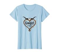 Cowgirl A Cuore Western Rodeo Lasso Amore Longhorn Maglietta, Donna, Celeste, XS