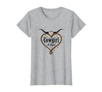 Cowgirl A Cuore Western Rodeo Lasso Amore Longhorn Maglietta, Donna, Grigio Melange, L