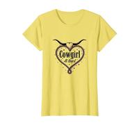Cowgirl A Cuore Western Rodeo Lasso Amore Longhorn Maglietta, Donna, Limone, L