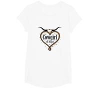 Cowgirl A Cuore Western Rodeo Lasso Amore Longhorn Maglietta, Ragazze, Bianco, L