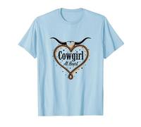 Cowgirl A Cuore Western Rodeo Lasso Amore Longhorn Maglietta, Uomo, Celeste, XL