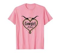 Cowgirl A Cuore Western Rodeo Lasso Amore Longhorn Maglietta, Uomo, Rosa, L