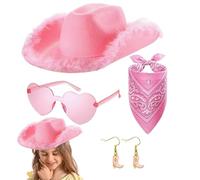 Cowgirlhut per costume da rosa delle ragazze Cowboyhut, costume da cappello da cowboy-rosa 4x per donne | Occhiali, bandana e orecchini inclusi. Gioca a ruolo da cowgirl Hat con peluche per la fotogra