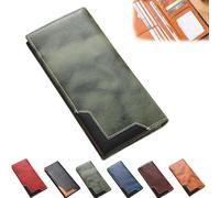 Cowhide Vintage Wallet, Cowhide Vintage Wallet Men, Western Bifold Leather Long Wallets, Multiple Compartments, for All (Green)