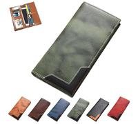 Cowhide Vintage Wallet, Mens Women Leather Bifold Long Card Wallets Rfid Blocking Carteras Para Hombres Handcrafted Wallets (Green)