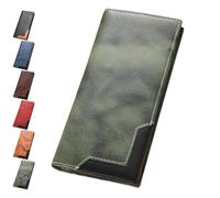 Cowhide Vintage Wallet, Recallcious Cowhide Vintage Wallet, Western Bifold Leather Long Wallets, Big Checkbook Handcrafted Wallets (Green)