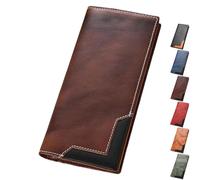 Cowhide Vintage Wallet, Recallcious Cowhide Vintage Wallet, Western Bifold Leather Long Wallets for Men, Gift for Father's Day (Coffee)