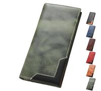 Cowhide Vintage Wallet, Recallcious Cowhide Vintage Wallet, Western Bifold Leather Long Wallets for Men, Gift for Father's Day (Green)