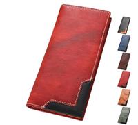 Cowhide Vintage Wallet, Recallcious Cowhide Vintage Wallet, Western Bifold Leather Long Wallets for Men, Gift for Father's Day (Red)