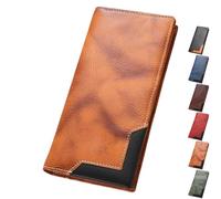 Cowhide Vintage Wallet, Recallcious Cowhide Vintage Wallet, Western Bifold Leather Long Wallets for Men, Gift for Father's Day (Yellow)