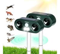 Cowiewie 2 Pezzi Repellente per Gatti da Esterno a Ultrasuoni e Flash LED, Ricarica Solare e USB, Repellente per Gatti Impermeabile per Giardini e Campi - Facile da Installare (verde)