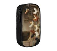 COWMMWOC Astuccio grande con polli della fattoria, grande capacità, borsa portaoggetti multifunzionale, tessuto Oxford in poliestere Durabiiity con doppia cerniera, 21 x 10,5 x 5 cm, 3D, Taglia unica