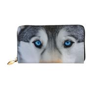 COWMMWOC Blue Eyes Wolf - Portafoglio da donna in pelle con cerniera lunga, grande capacità, con tasche multiple, adatto per carte di credito, contanti, monete, 3D, Taglia unica