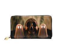 COWMMWOC Horror Ghost Skull Leather Long Zipper Hand Purse Large Capacities Portafoglio da donna con tasche multiple Fit carte di credito, contanti, monete, 3D, Taglia unica