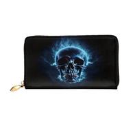 COWMMWOC Horror Ghost Skull Leather Long Zipper Hand Purse Large Capacities Portafoglio da donna con tasche multiple Fit carte di credito, contanti, monete, 3D, Taglia unica