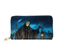 COWMMWOC Horror Skull Leather Long Zipper Hand Purse Large Capacities Portafoglio da donna con tasche multiple Fit carte di credito, contanti, monete, 3D, Taglia unica