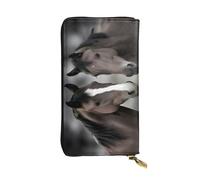 COWMMWOC Pochette da donna con due cavalli, grande capacità, con cerniera, in pelle, per cellulare, carte di credito, contanti, monete, Nero , Taglia unica, Minimalista