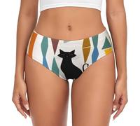 COWMMWOC Slip da donna morbidi elasticizzati con stampa di gatti arte moderna della metà del secolo, biancheria intima da donna traspirante, mutandine triangolari da indossare tutti i giorni (Xs-4XL