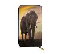 COWMMWOC Sunset Elephant grande capacità pochette per donna cerniera lungo portafoglio in pelle cellulare borsa adatta per carte di credito, contanti, monete, Nero , Taglia unica, Minimalista
