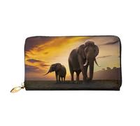 COWMMWOC Sunset Elephant Leather Long Zipper Hand Purse Large Capacities Portafoglio da donna con tasche multiple Fit carte di credito, contanti, monete, 3D, Taglia unica