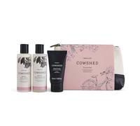 Cowshed Indulge - Set da viaggio per la festa della mamma, set regalo per il bagno e il corpo con lozione per il corpo, gel bagno e doccia e crema per le mani - Floral Spa Essentials con borsa per il