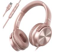 Cowyawn Cuffie USB C cablate, over-ear USB C cablate cuffie con microfono, controllo del volume, suono stereo HD, cuffie USB tipo C pieghevoli per adulti/ragazzi/laptop/computer/iPhone 15/16/17, rosa