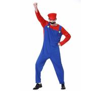 COXNSXX Costume da idraulico Brothers, costume cosplay con cappello e baffi, adatto a carnevali cosplay e feste a tema