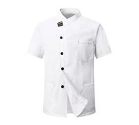 CoXuantion Giacca Cuoco Uomo e Donna con i Bottoni Cotone Professionale Giacca Cuoco Maniche Corte Uniforme Ristorante Lavoro Abbigliamento vestibilità Moderna XS,Bianco
