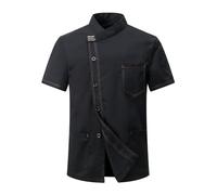 CoXuantion Giacca Cuoco Uomo e Donna con i Bottoni Cotone Professionale Giacca Cuoco Maniche Corte Uniforme Ristorante Lavoro Abbigliamento vestibilità Moderna S,Nero
