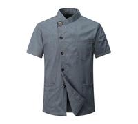 CoXuantion Giacca Cuoco Uomo e Donna con i Bottoni Cotone Professionale Giacca Cuoco Maniche Corte Uniforme Ristorante Lavoro Abbigliamento vestibilità Moderna 3XL,Grigio