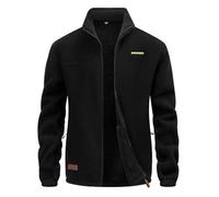 CoXuantion Giacca in Pile invernale Uomo con Cerniera Stand-up Collare Giacche All'aperto Caldo Casual Sport Giacca Con Multitasche Escursionismo Cappotto maniche lunghe L,Nero