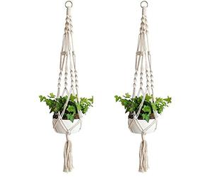 Coyanyu 2 Pezzi Appendini per Piante Macramè, Cestino Corda di Cotone Appeso Fioriera da Parete Vasi da Fiori Appendiabiti per Giardino Balcone Soffitto Decorazione Domestica, 4 Gambe