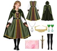 COYBTO Costume da Arciere per Bambini con Mantello Vestito e Accessori | Costume da Arciere per Ragazze, Costume da Cacciatore Bambino per Medievale, Carnevale, Halloween, Giochi di Ruolo