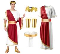 COYBTO Costume da Romano per Uomo, Costume da Dio Greco per Uomo con Toga Romana, Fascia di Osmanto, Tracolla, Bracciale, Costumi di Carnevale Costumi per Adulti Feste Carnevale Halloween，Rosso-1：XXL
