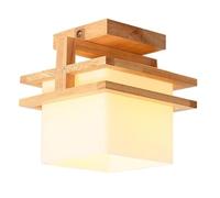 Coyloy Lampada da Soffitto in Legno Creativo a Semi-Incasso in Stile Cinese per Interni in Stile Cinese Semplice Paralume in Vetro Quadrato Decorazione Illuminazione a Soffitto per Soggiorno
