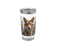Coyote circondato da un fiore di pasque americano Bicchiere termico in acciaio inox doppia parete