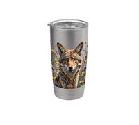 Coyote circondato da un fiore di pasque americano Bicchiere termico in acciaio inox doppia parete