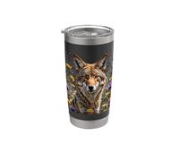 Coyote circondato da un fiore di pasque americano Bicchiere termico in acciaio inox doppia parete