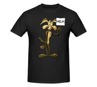 Coyote-Help-Wolf-Cartoon-T-Shirt-Harajuku-Oversized-Cotton-Crewneck-Short-Sleeve-Men-Tshirt Black L
