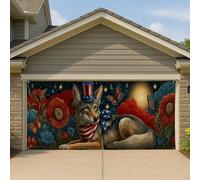 Coyote patriottico copertura per porta del garage, grande cielo notturno con animali, decorazione estiva per feste all'aperto, 390 x 180 cm