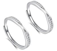 COYUN 2 Pcs Élégante Bague Femme en Argent avec Zircone Cubique, Style Minimaliste et Réglable, Anello Acciaio Inossidabile Donna, Anelli Argento, Idéale pour Fiançailles, Mariage et Anniversaire
