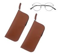 COYUN 2 Pezzi Custodia Occhiali Pelle, Portatile Astuccio Occhiali Sottile Con Cerniera, Morbida da Lettura Pu Custodia Occhiali da Sole Per Uomo Donna Bambini (Marrone)