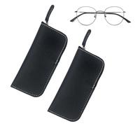 COYUN 2 Pezzi Custodia Occhiali Pelle, Portatile Astuccio Occhiali Sottile Con Cerniera, Morbida da Lettura Pu Custodia Occhiali da Sole Per Uomo Donna Bambini (Nero)