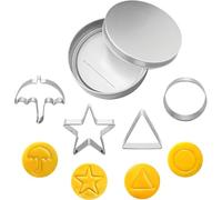 COYUN 7 Pcs Sugar Candy Making Tools, Stainless Steel Cookie Cutters Biscuit Molds, Formine per Biscotti, Sugar Game Kit Cookie Cutter, Umbrella Triangle Star Round Baking Molds(Modules+Boxes+Needles)