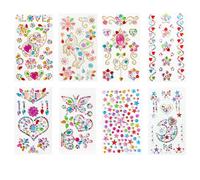 COYUN 8 Fogli Gemme Strass Autoadesivi, Orecchini Sticker 3d Gems Sticker Girls Bastone Su Orecchini, Per Glitter Make Up Per Viso Corpo Occhi, Strass Adesivi, Unghie E Fai Da Te Creativo